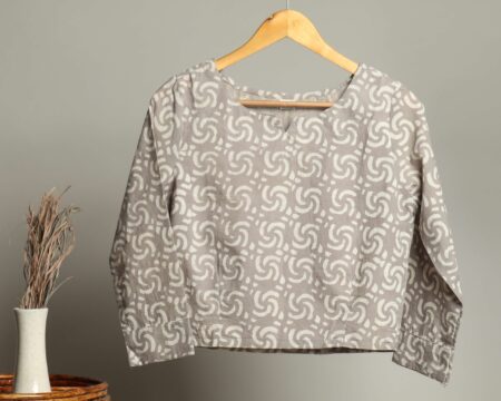 Handmade Block Print Cotton for Women ? Ethnic Floral Printed Top with Long Sleeves